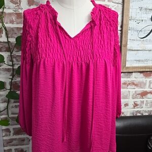 Ana womens top fushia 3/4 sleeves v neckline sz medium
